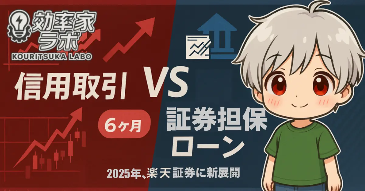 「楽天証券の証券担保ローンと信用取引を比較する図解イメージ」
