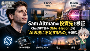 Sam Altmanの投資先Oklo・Helionと、AIから半導体・データセンター・電力・発電へ続く供給制約を示したアイキャッチ